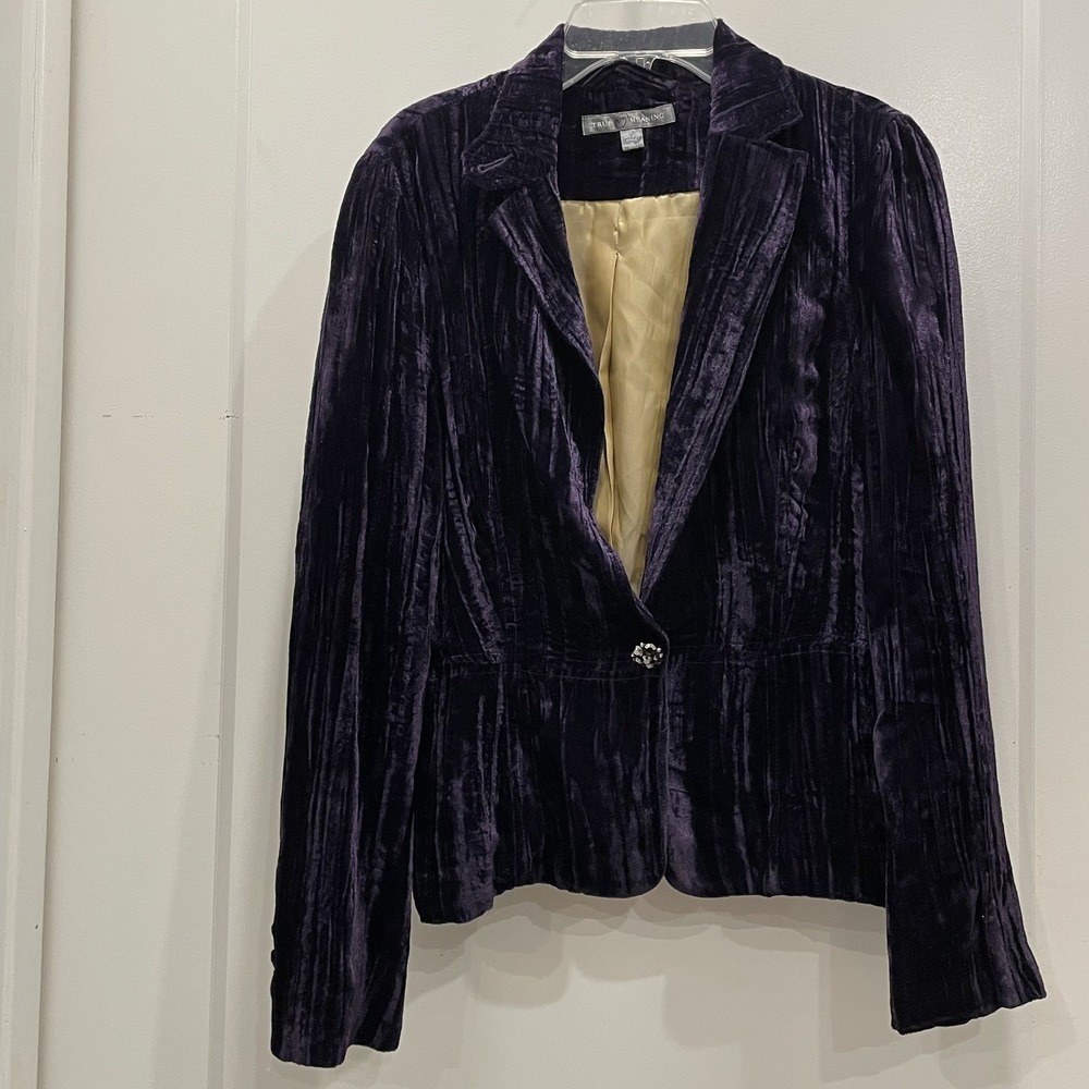 True Meaning Womens Crushed Velvet Blazer Whimsigoth Y2K Vamp Purple 8 Jacket